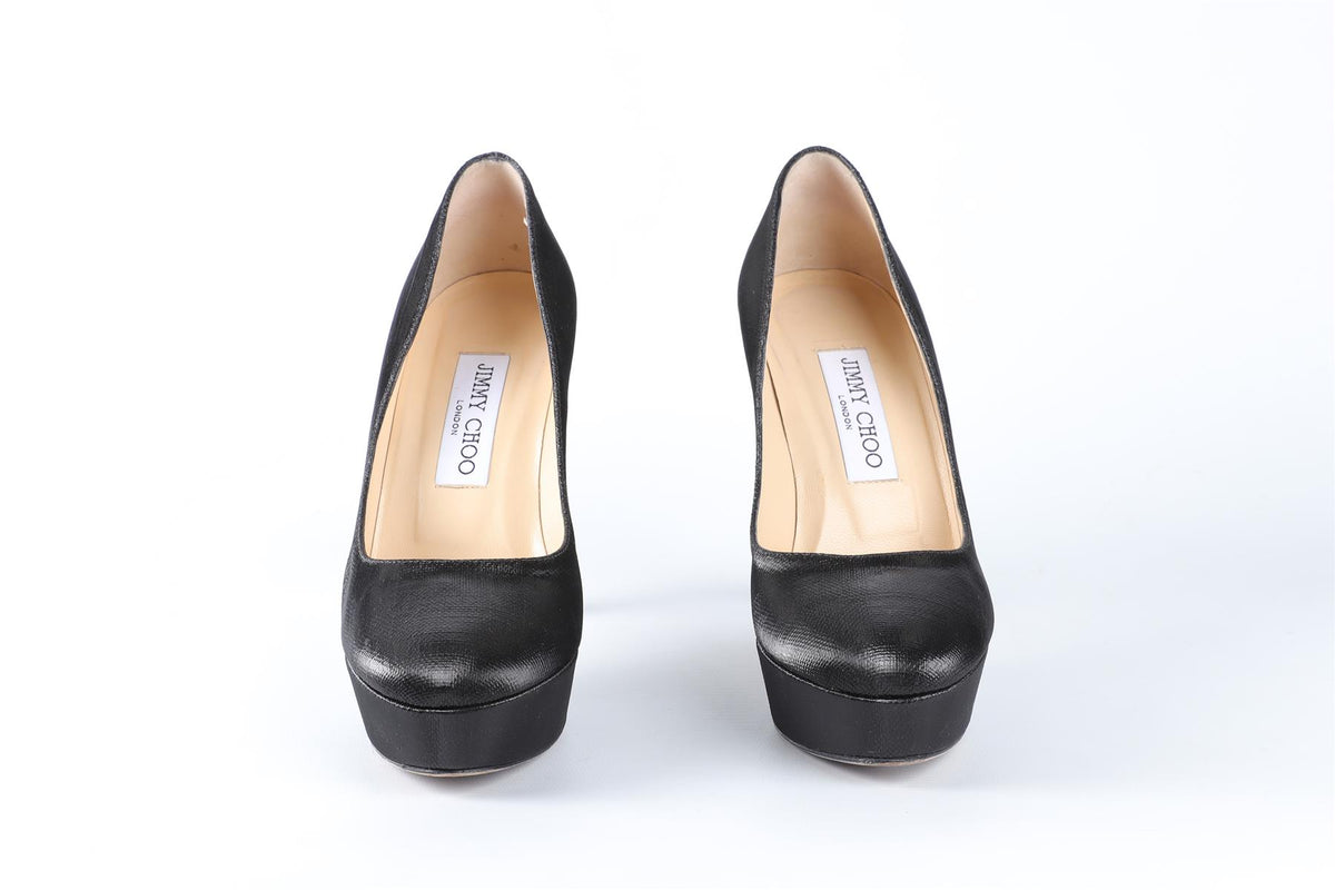 JIMMY CHOO BLACK FABRIC PLATFORM PUMPS EU 37 UK 4 US 7
