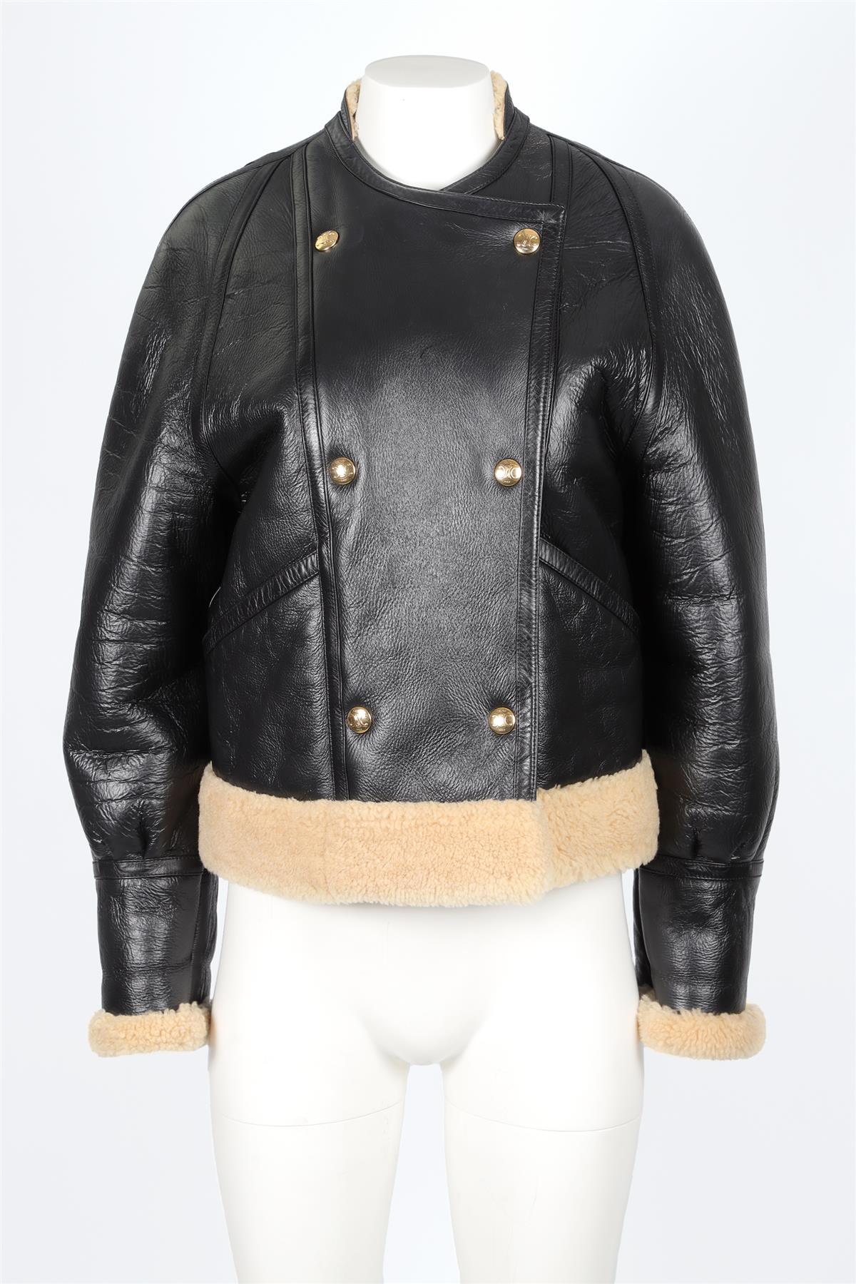 CELINE BLACK SHEARLING AND LEATHER JACKET FR 36 UK 8