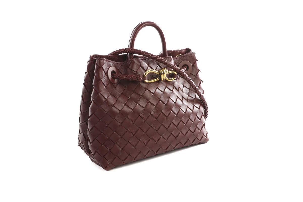 BOTTEGA VENETA BURGUNDY ANDIAMO SMALL INTRECCIATO LEATHER TOTE BAG