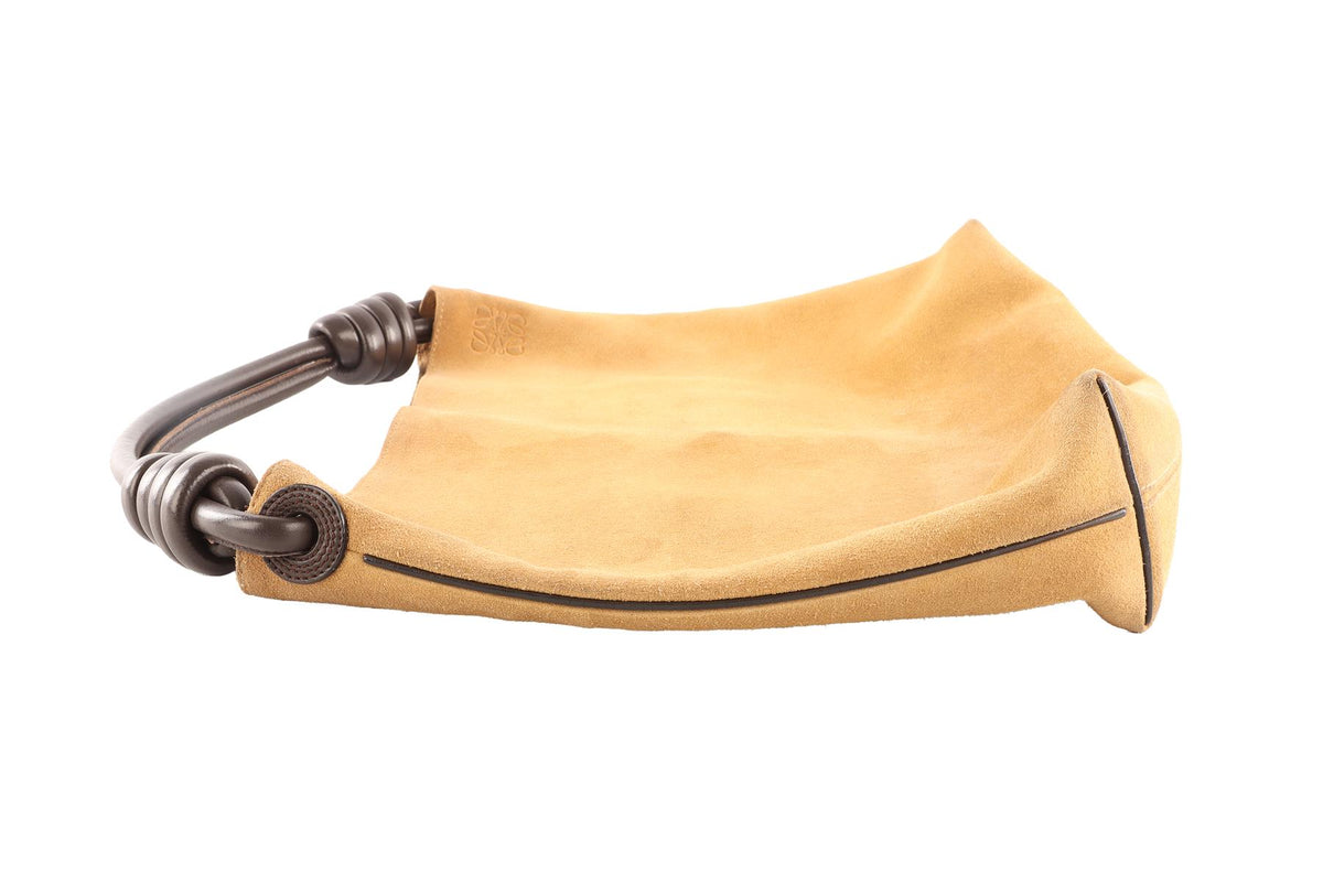 LOEWE BEIGE FLAMENCO KNOT HOBO SUEDE SHOULDER BAG