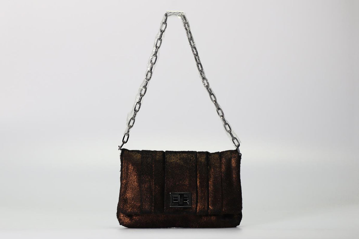 ANYA HINDMARCH CALF HAIR AND LEATHER CLUTCH