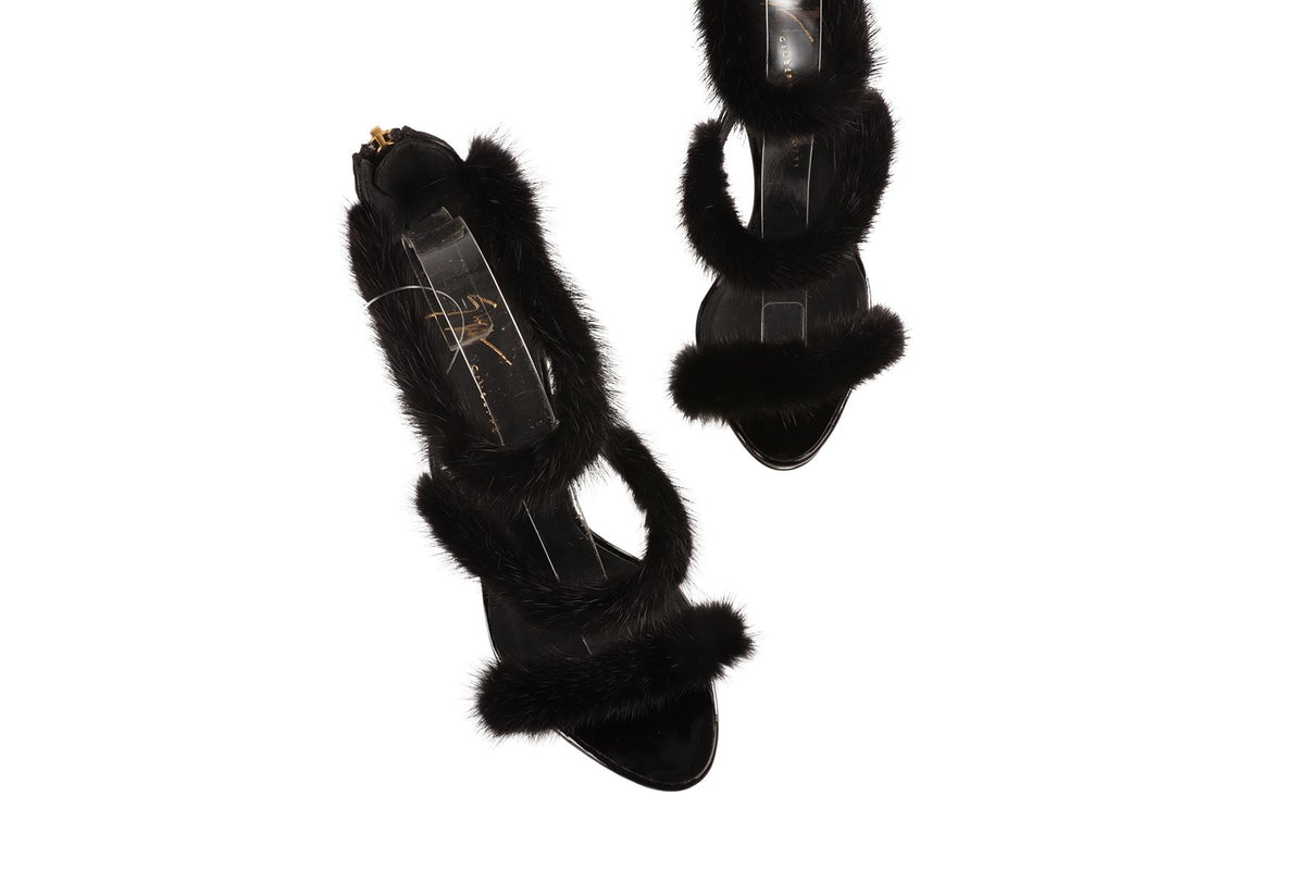 GIUSEPPE ZANOTTI BLACK PATENT LEATHER SANDALS EU 38.5 UK 5.5 US 8.5