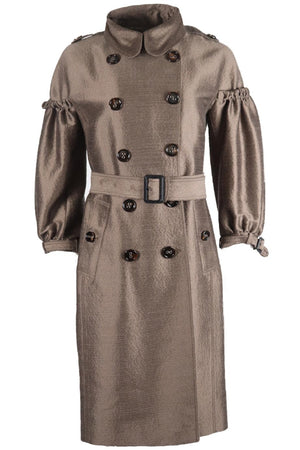 BURBERRY BELTED DOUBLE BREASTED WOOL AND SILK BLEND TRENCH COAT IT 44 UK 12