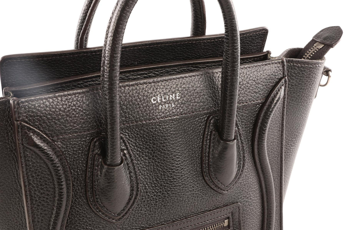 CELINE BLACK LUGGAGE NANO LEATHER TOTE BAG