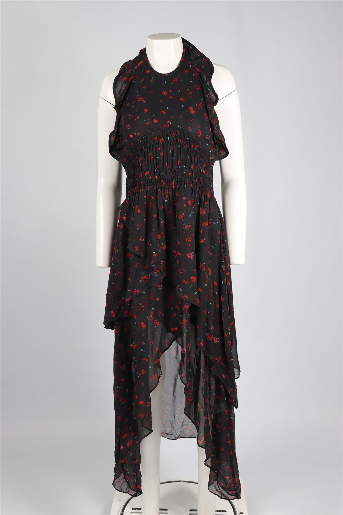 IRO BLACK CHIFFON MIDI DRESS MEDIUM