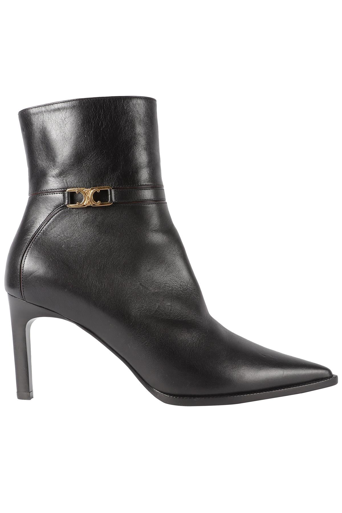 CELINE BLACK TRIOMPHE LEATHER ANKLE BOOTS EU 38 UK 5 US 8