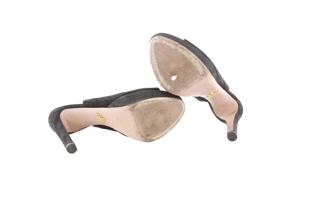 PRADA BLACK SUEDE PLATFORM SANDALS EU 38 UK 5 US 8
