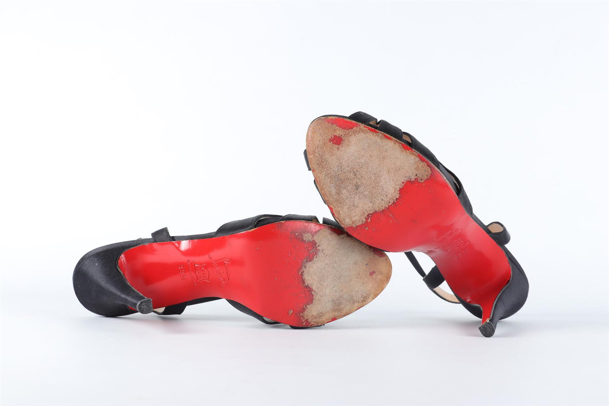CHRISTIAN LOUBOUTIN BLACK SATIN SANDALS EU 38.5 UK 5.5 US 8.5