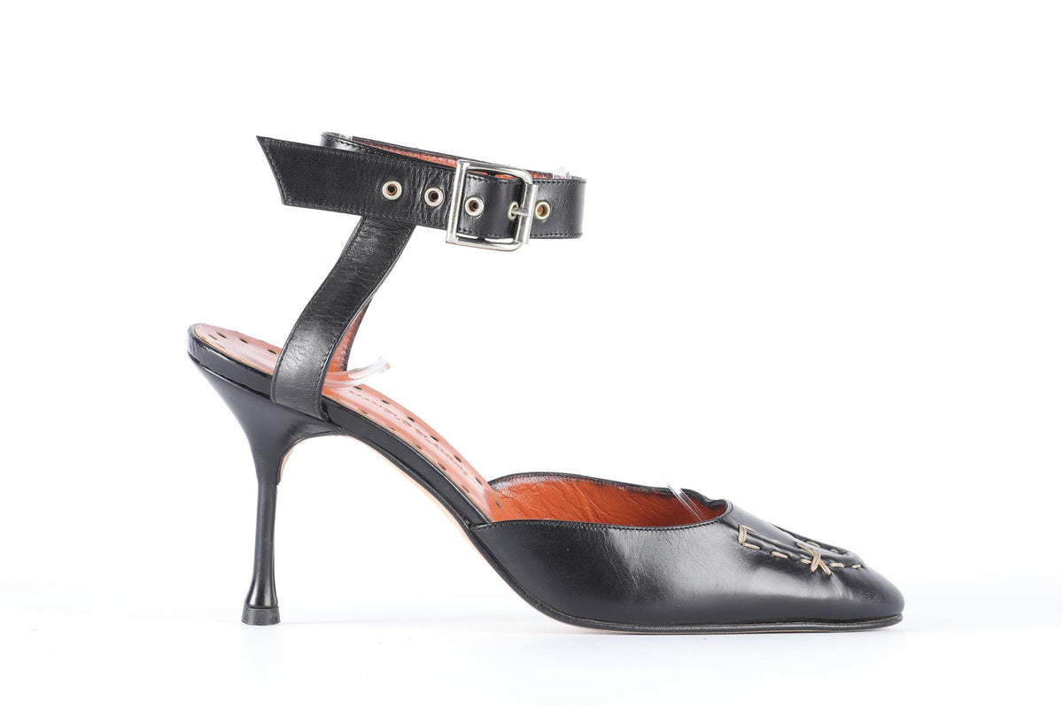 MANOLO BLAHNIK BLACK VINTAGE LEATHER PUMPS EU 37 UK 4 US 7