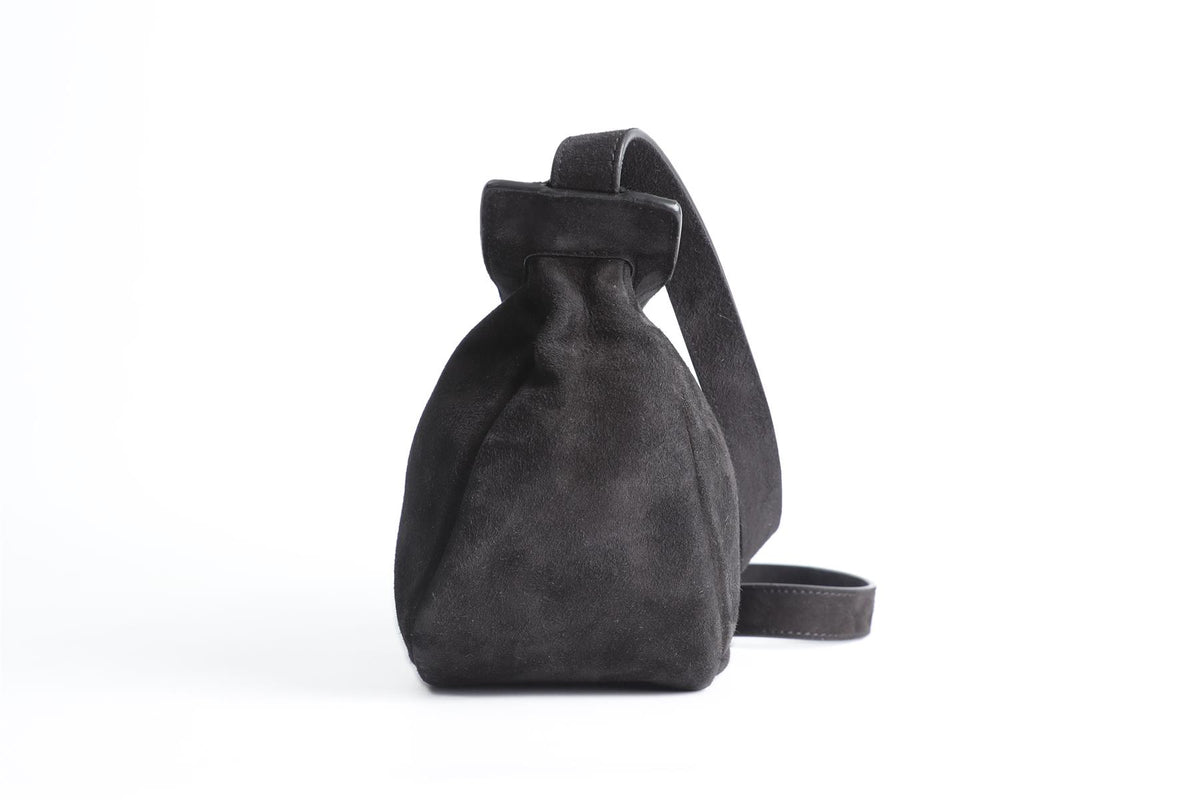 THE ROW BLACK SLOUCHY BANANA SMALL SUEDE SHOULDER BAG