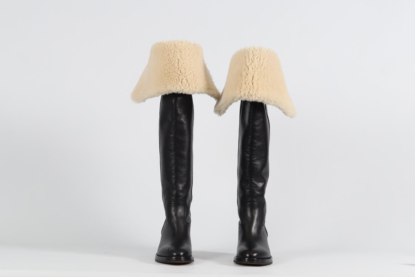 CELINE SHEARLING AND LEATHER OVER THE KNEE BOOTS EU 38.5 UK 5.5 US 8.5