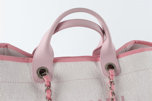 CHANEL WHITE 2015 - 2016 DEAUVILLE MEDIUM FABRIC TOTE BAG (COMES WITH AUTHENTICITY CARD)