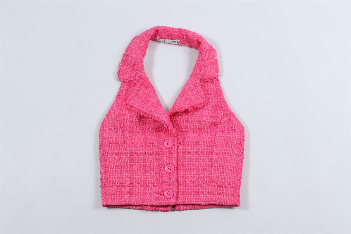 ALICE + OLIVIA PINK TWEED TOP US 0 UK 4