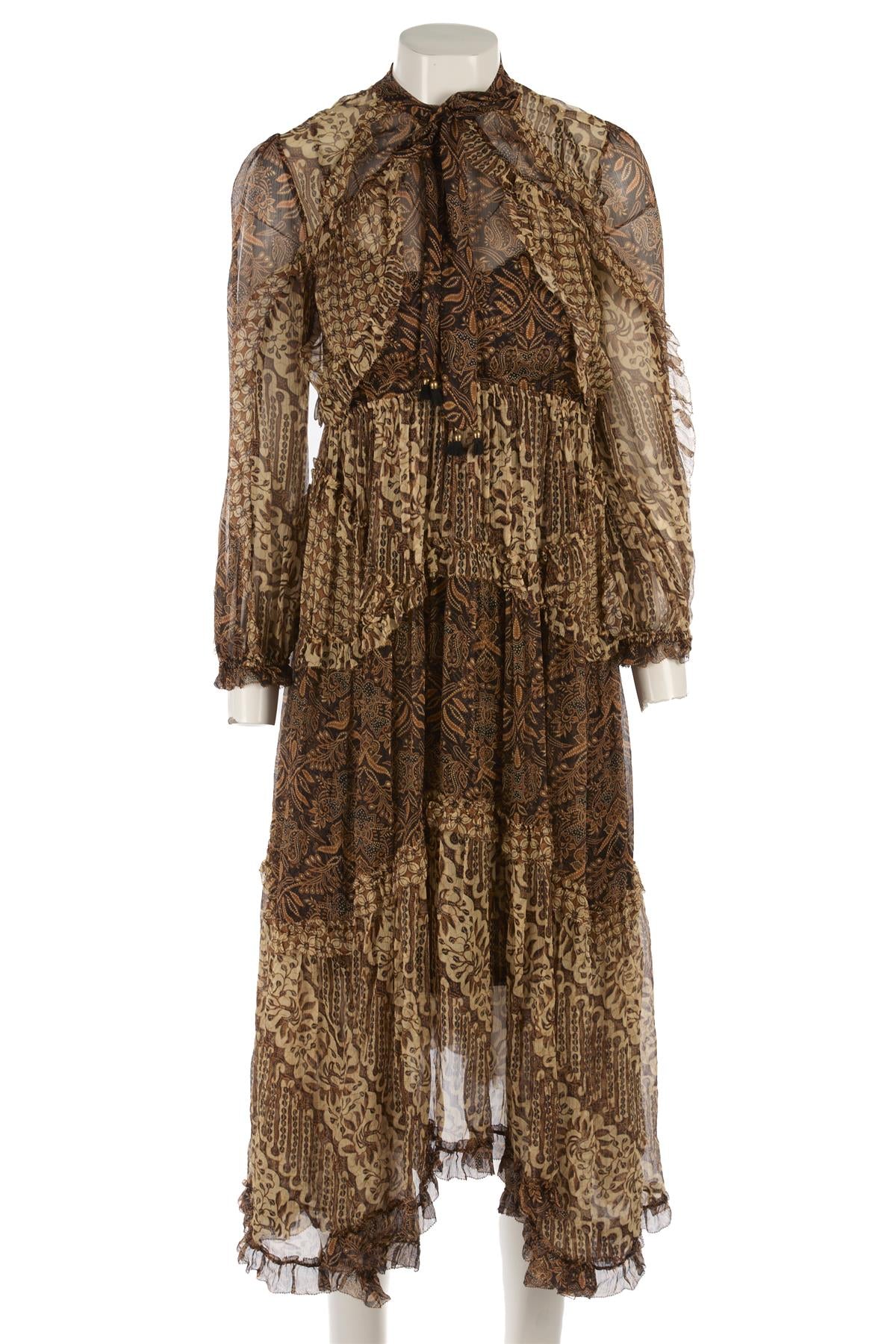 ZIMMERMANN BROWN CREPE MAXI DRESS UK 10