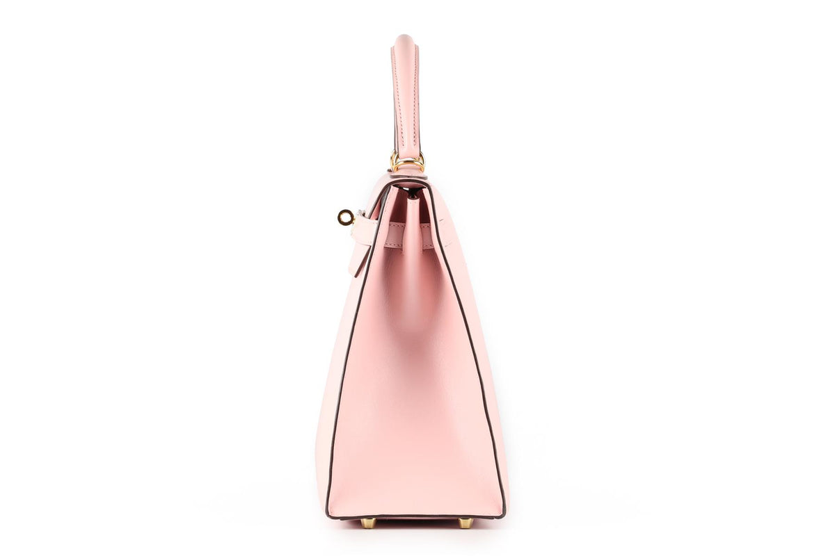 HERMÈS PINK 2017 KELLY SELLIER 32 CM TADELAKT LEATHER BAG IN ROSE SAKURA