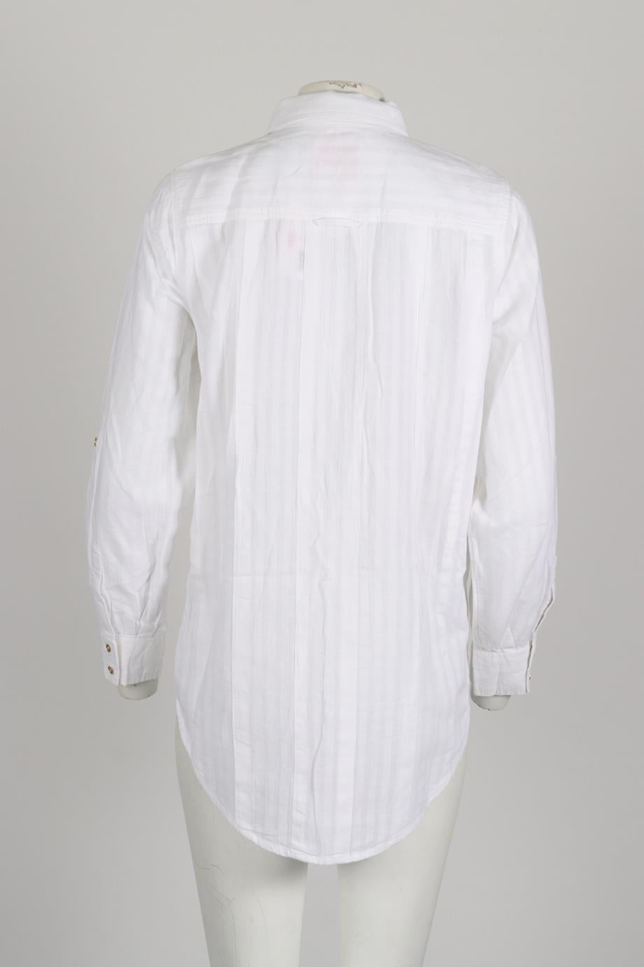 SOLID AND STRIPED COTTON AND LINEN BLEND SHIRT SMALL