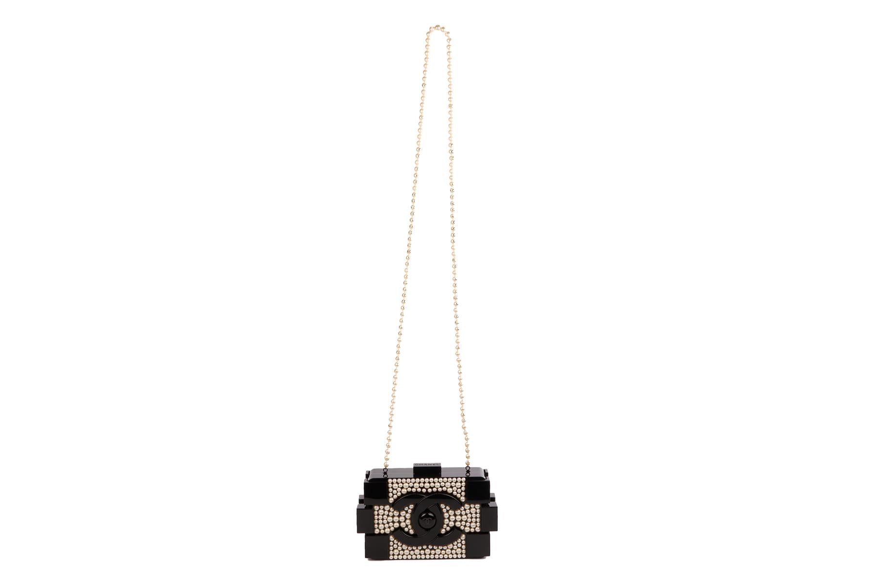CHANEL BLACK 2014 BOY BRICK LEGO PEARL CLUTCH