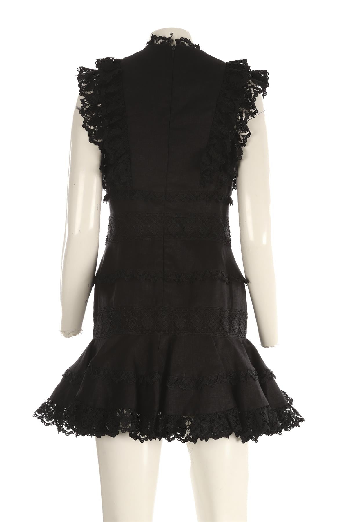 ZIMMERMANN BLACK LINEN MINI DRESS UK 10