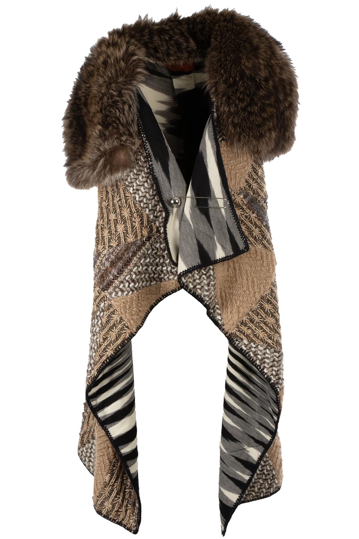 MISSONI MULTI BEAVER FUR AND WOOL GILET IT 40 UK 8