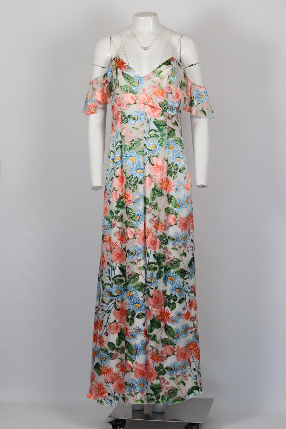 ALICE AND OLIVIA FLORAL PRINT SILK BLEND MAXI DRESS US 12 UK 16