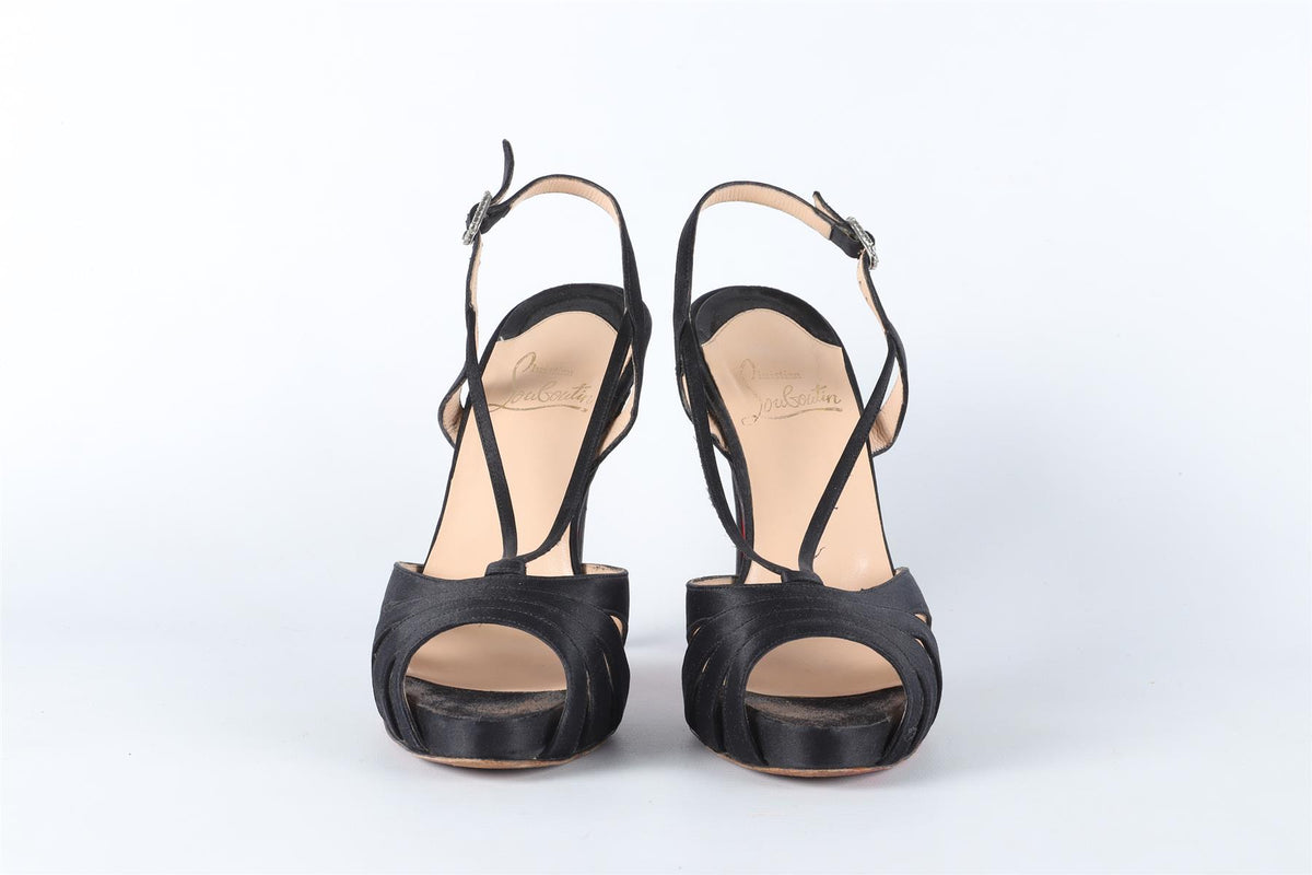 CHRISTIAN LOUBOUTIN BLACK SATIN SANDALS EU 38.5 UK 5.5 US 8.5