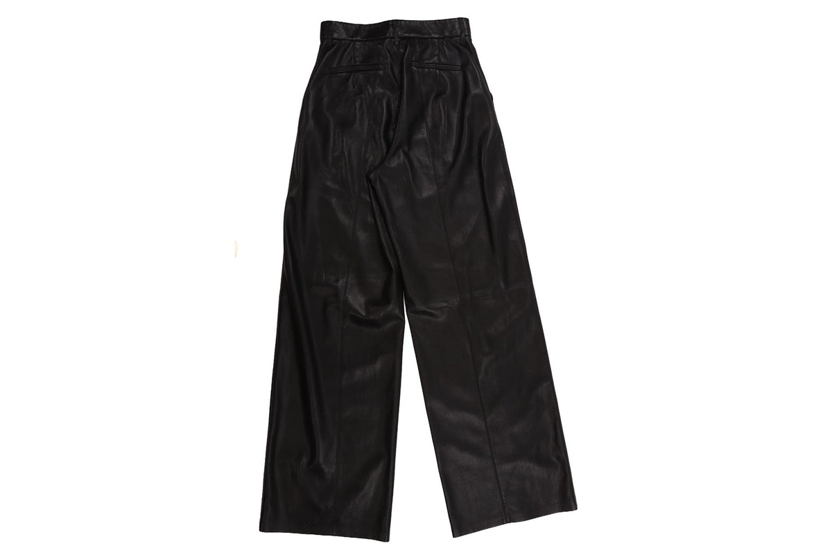 BLACK FAUX LEATHER STRAIGHT LEG PANTS