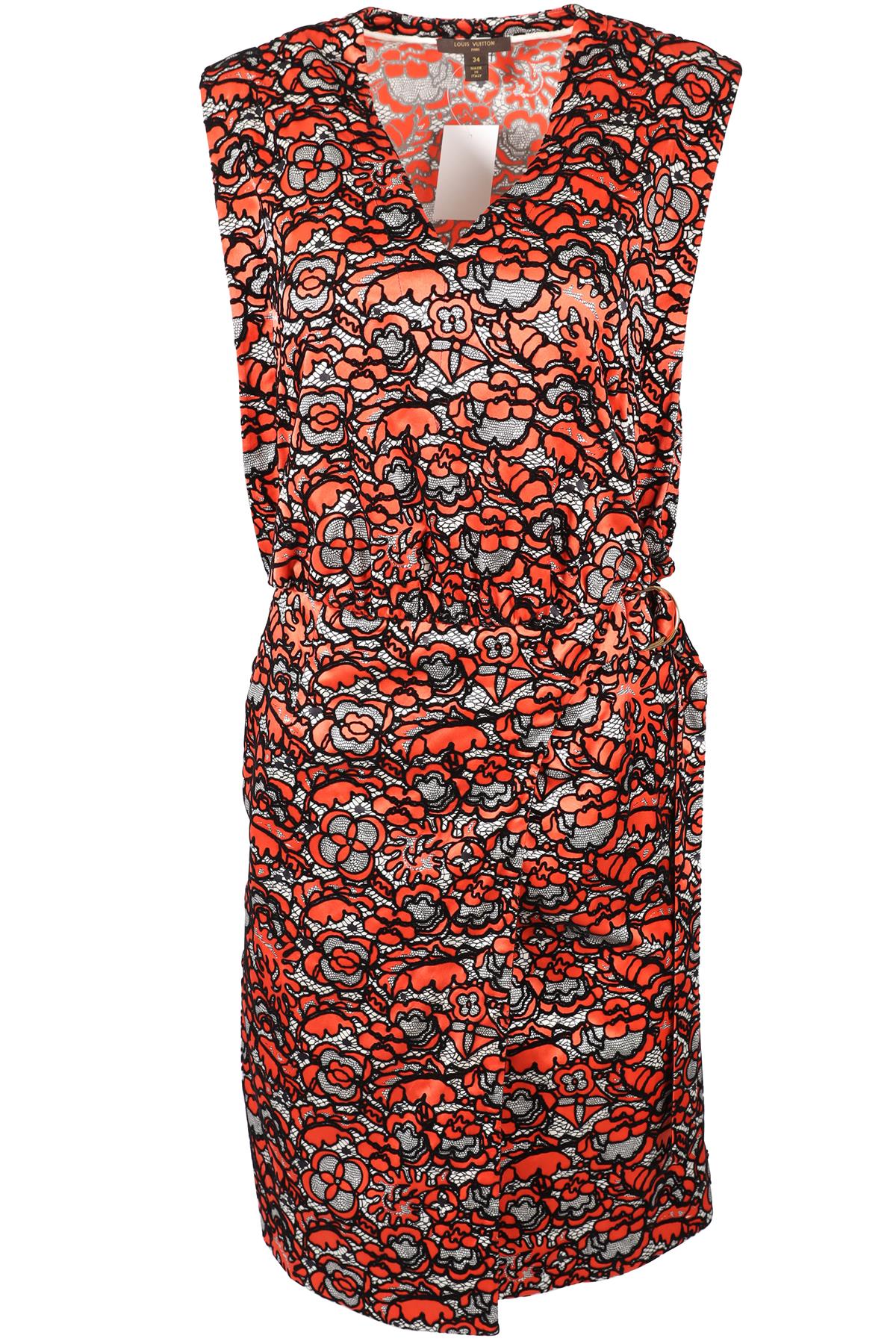 LOUIS VUITTON ORANGE, BLACK AND WHITE SILK MINI DRESS FR 34 UK 6