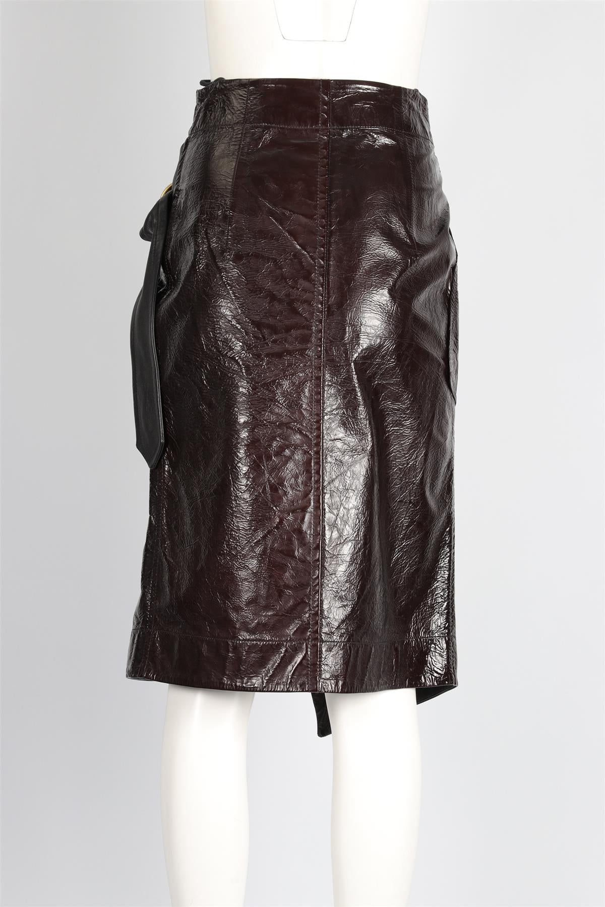 PETAR PETROV BROWN LEATHER MIDI SKIRT UK 8