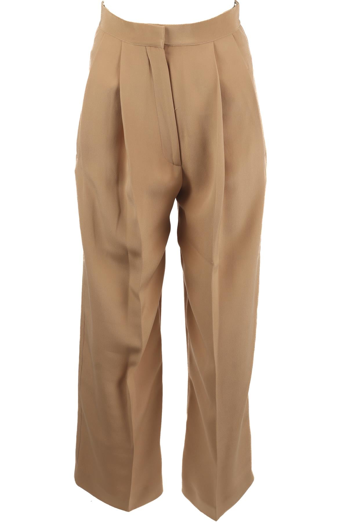CELINE BEIGE SILK STRAIGHT LEG PANTS FR 36 UK 8