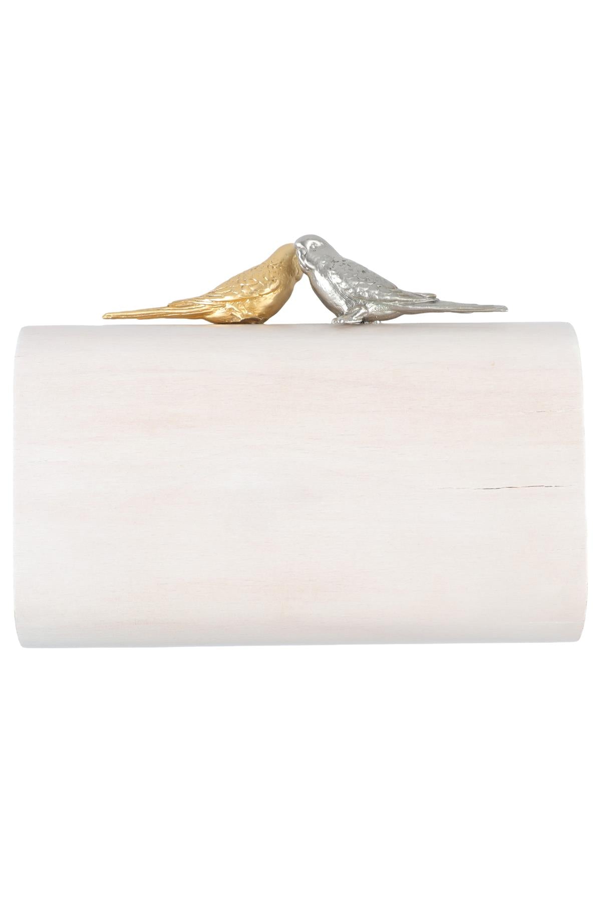 SARAH'S BAG ECRU WOODEN CLUTCH