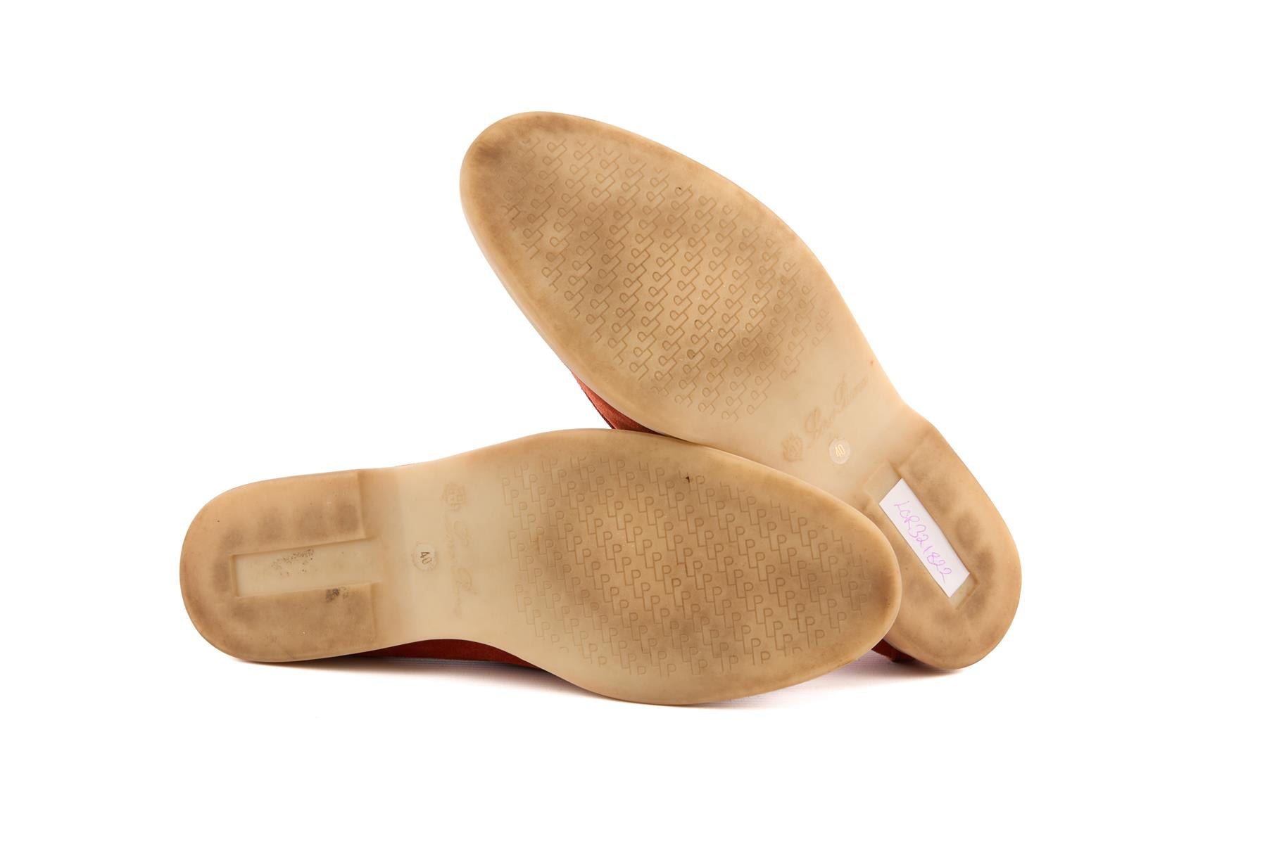 LORA PIANA ORANGE SUMMER CHARMS WALK SUEDE LOAFERS EU 40 UK 7 US 10