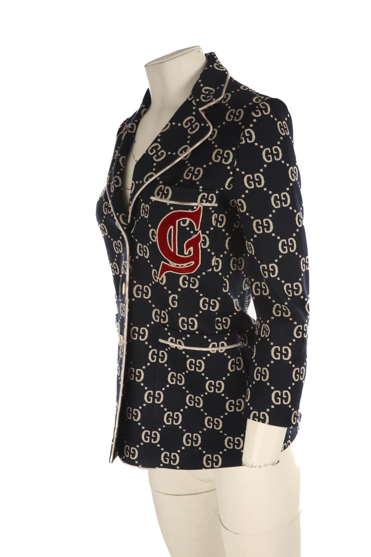 GUCCI BLUE GG COTTON BLAZER IT 38 UK 6