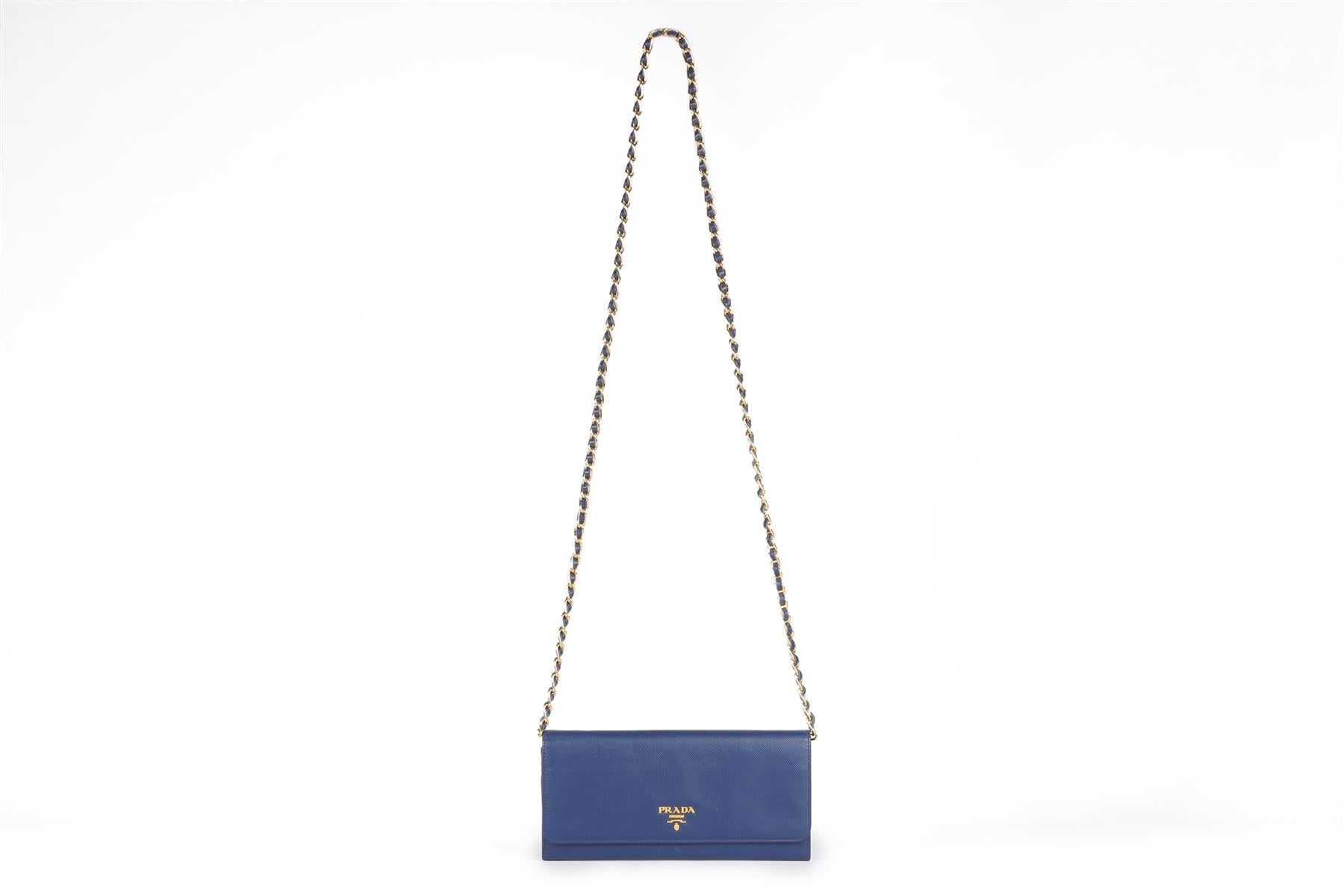 PRADA BLUE WALLET ON CHAIN LEATHER SHOULDER BAG