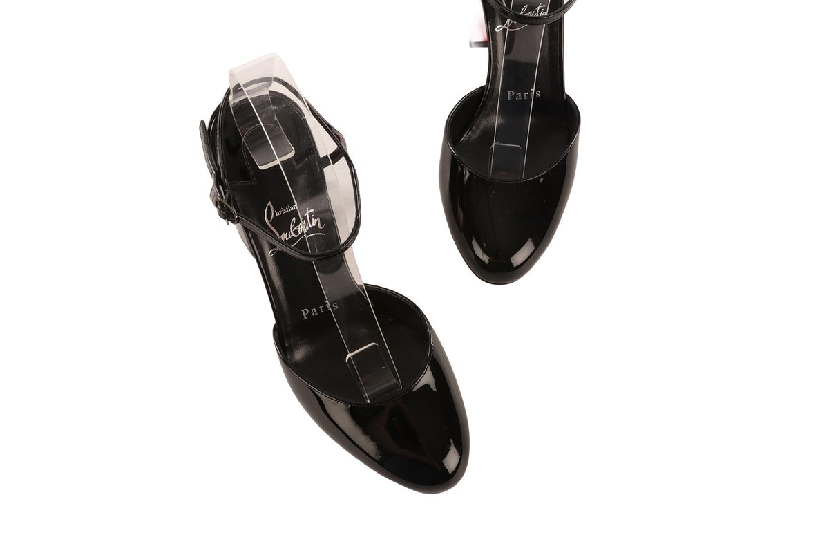 CHRISTIAN LOUBOUTIN BLACK JANE PATENT LEATHER PUMPS EU 37 UK 4 US 7