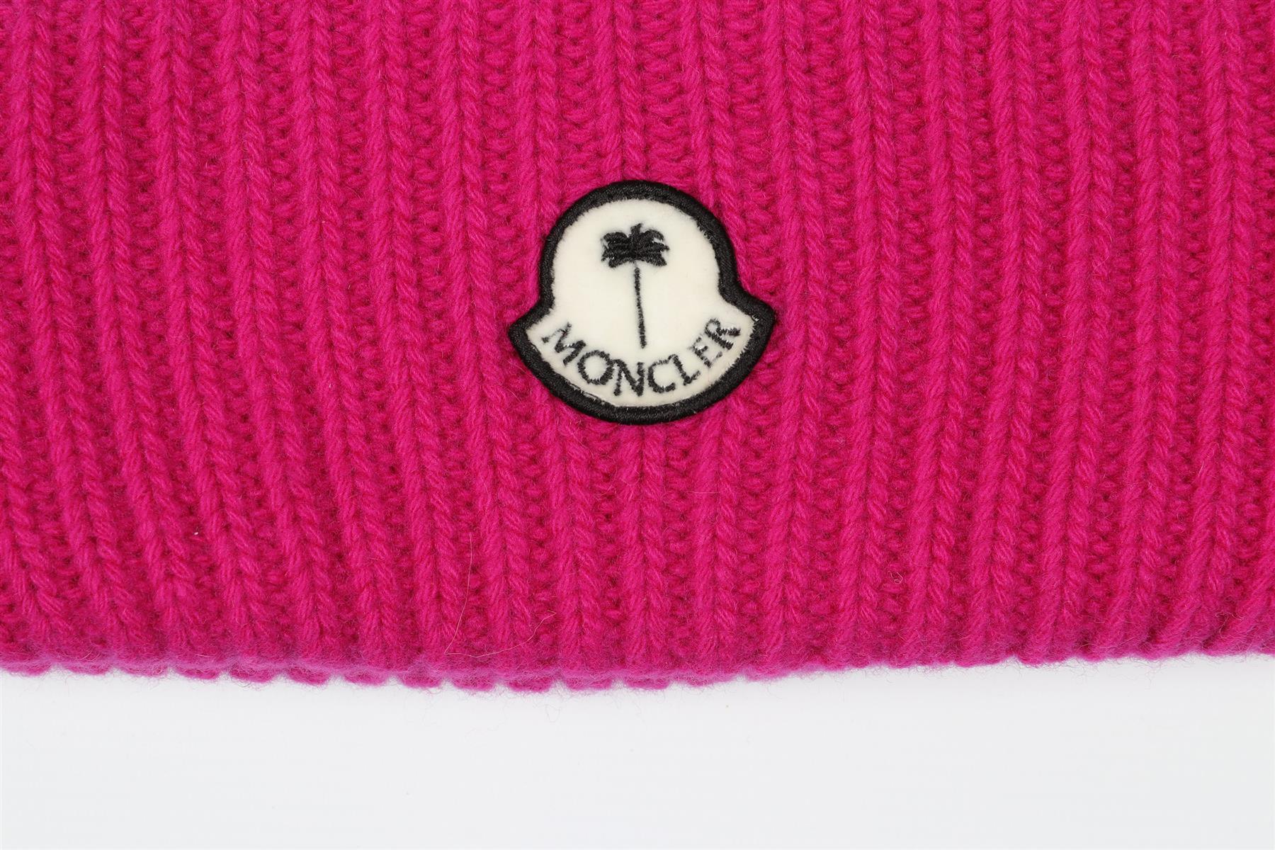 MONCLER + PALM ANGELS PINK WOOL BEANIE ONE SIZE