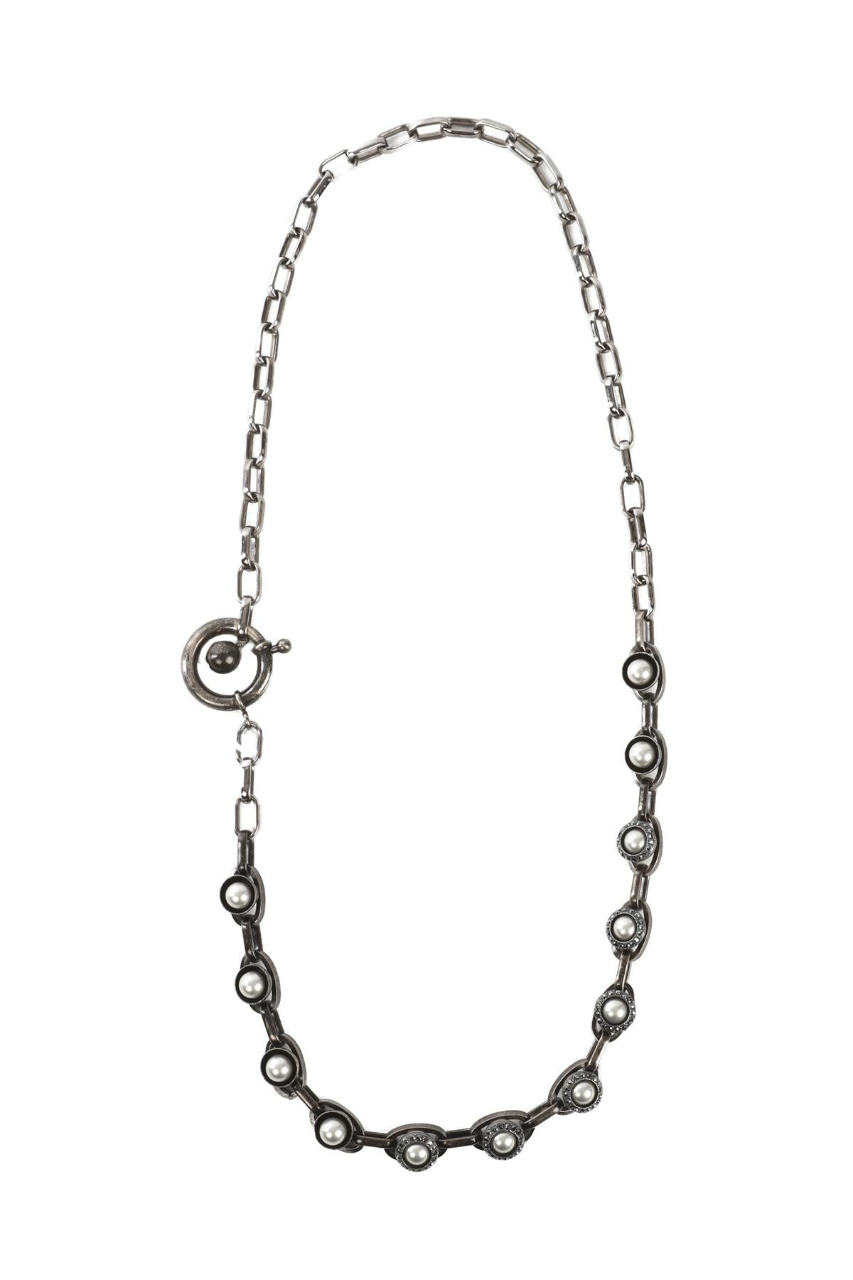 LANVIN GREY CRYSTAL AND CHAIN NECKLACE