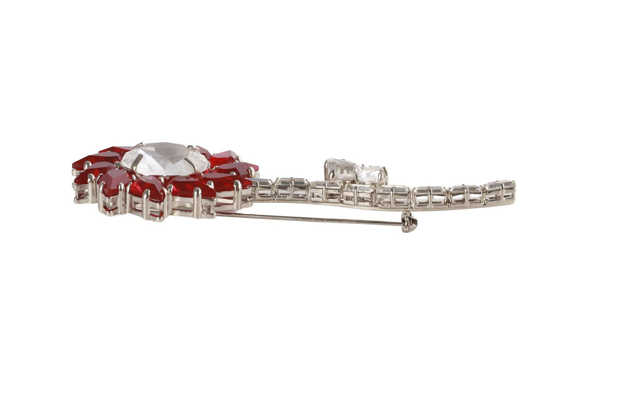 PRADA RED FLOWER CRYSTAL BROOCH