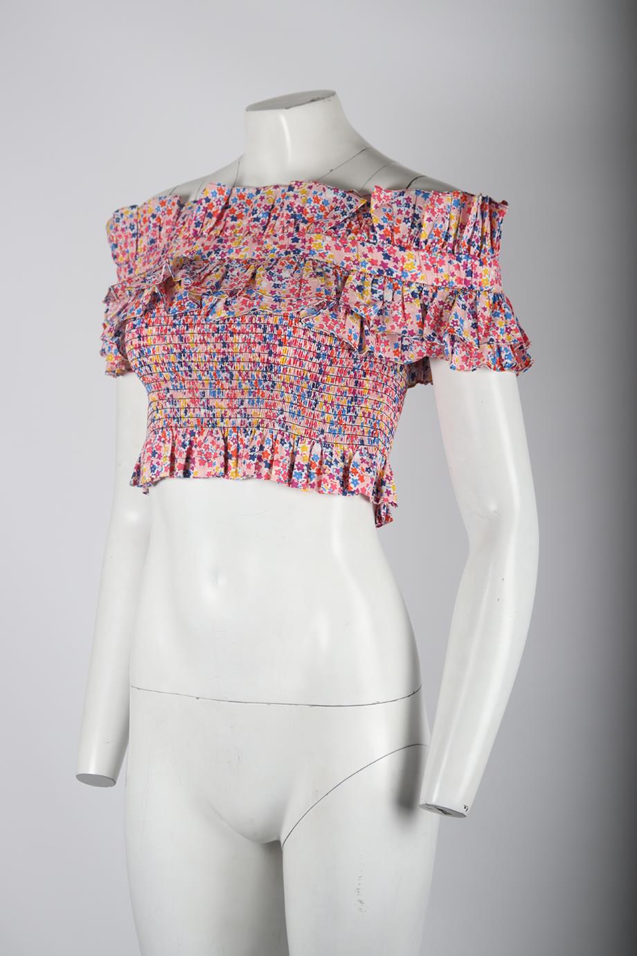 PHILOSOPHY DI LORENZO SERAFINI OFF THE SHOULDER FLORAL PRINT COTTON TOP UK 8