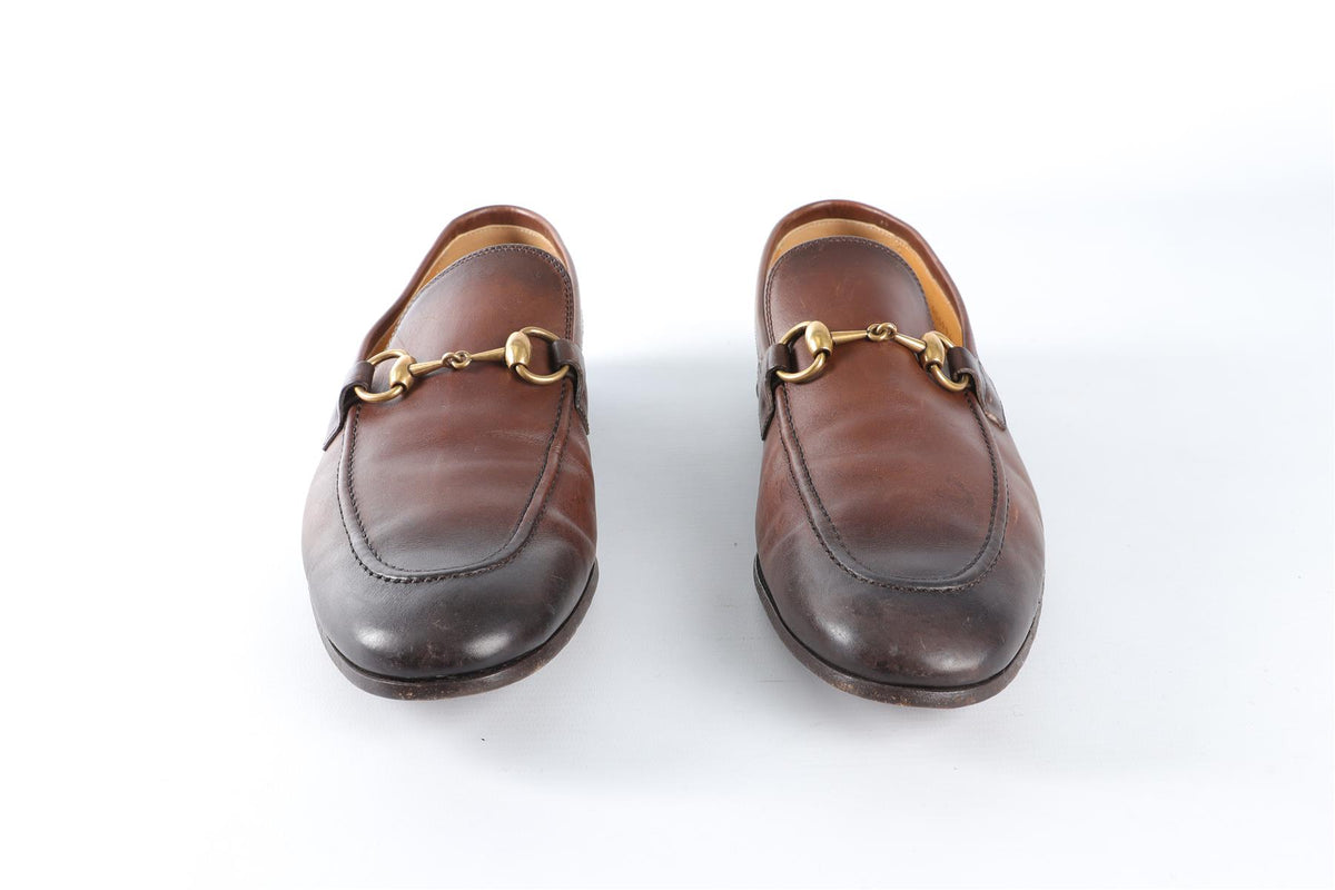 GUCCI BROWN MEN'S JORDAAN LEATHER LOAFERS UK 7 EU 41 US 8