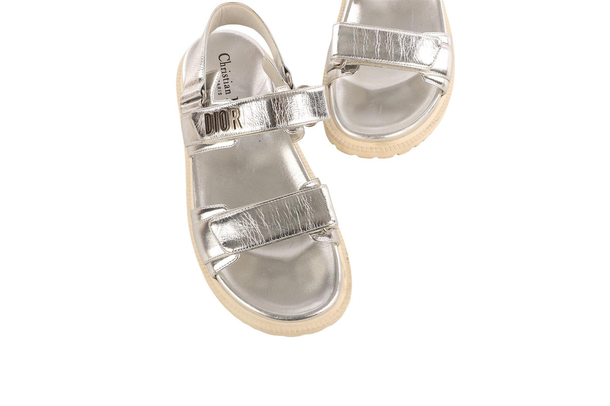 CHRISTIAN DIOR SILVER DIORACT LEATHER SANDALS EU 38 UK 5