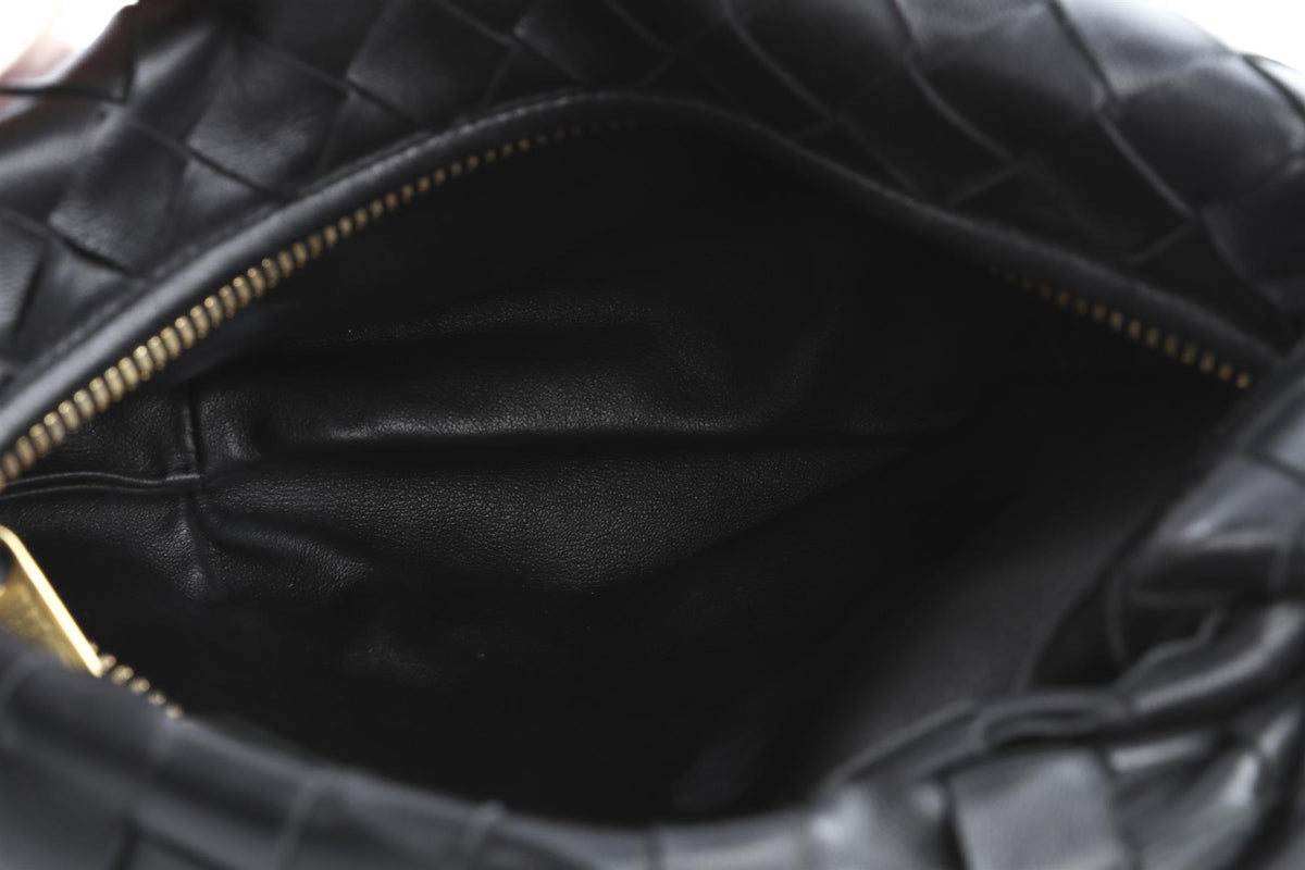 BOTTEGA VENETA BLACK JODIE MINI INTRECCIATO LEATHER TOTE BAG
