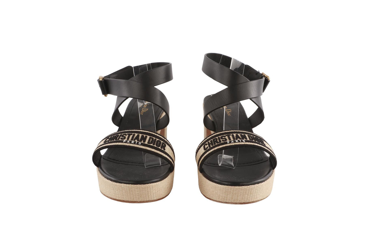 BLACK DWAY RAFFIA PLATFORM SANDALS