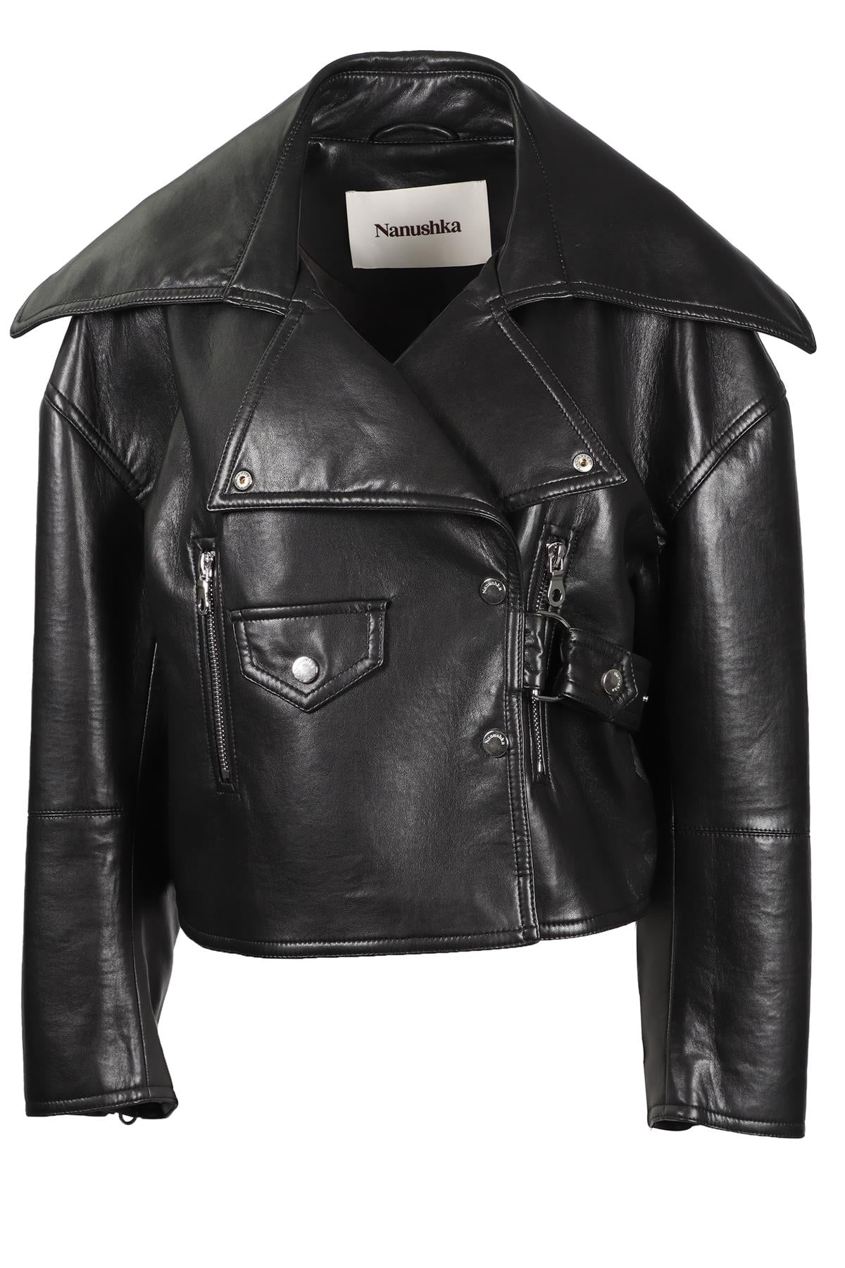 NANUSHKA BLACK FAUX LEATHER BIKER JACKET XSMALL