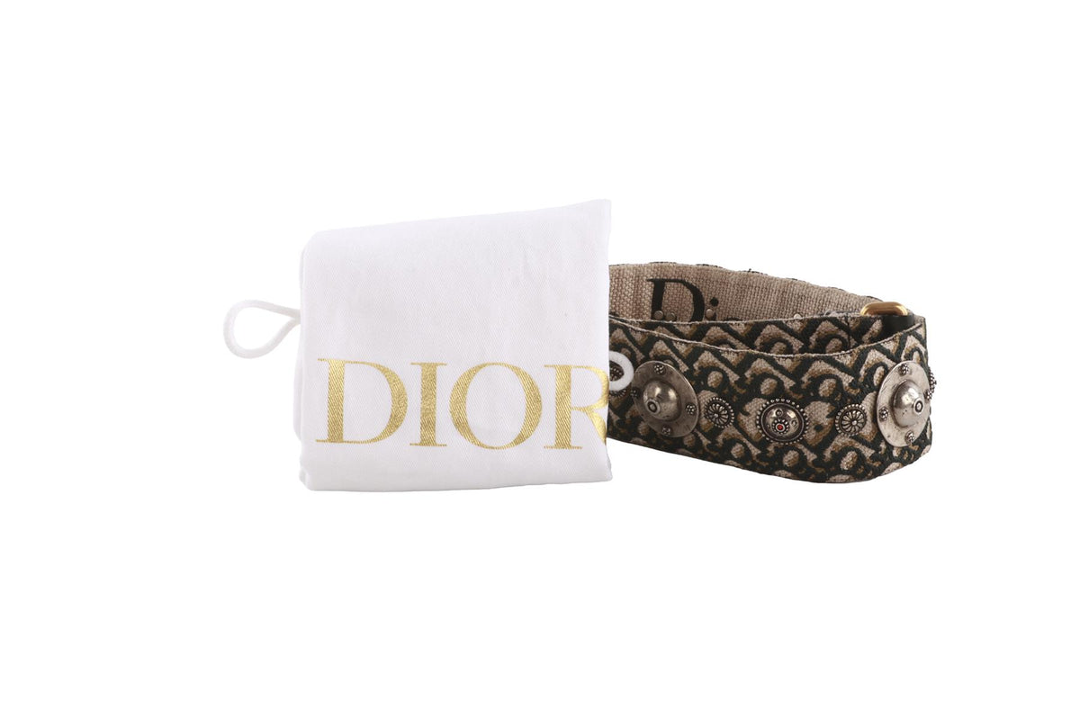 CHRISTIAN DIOR GREEN OBLIQUE CANVAS BAG STRAP