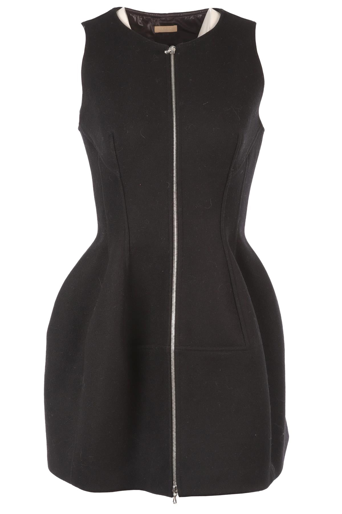 ALAÏA BLACK WOOL MINI DRESS FR 42 UK 14