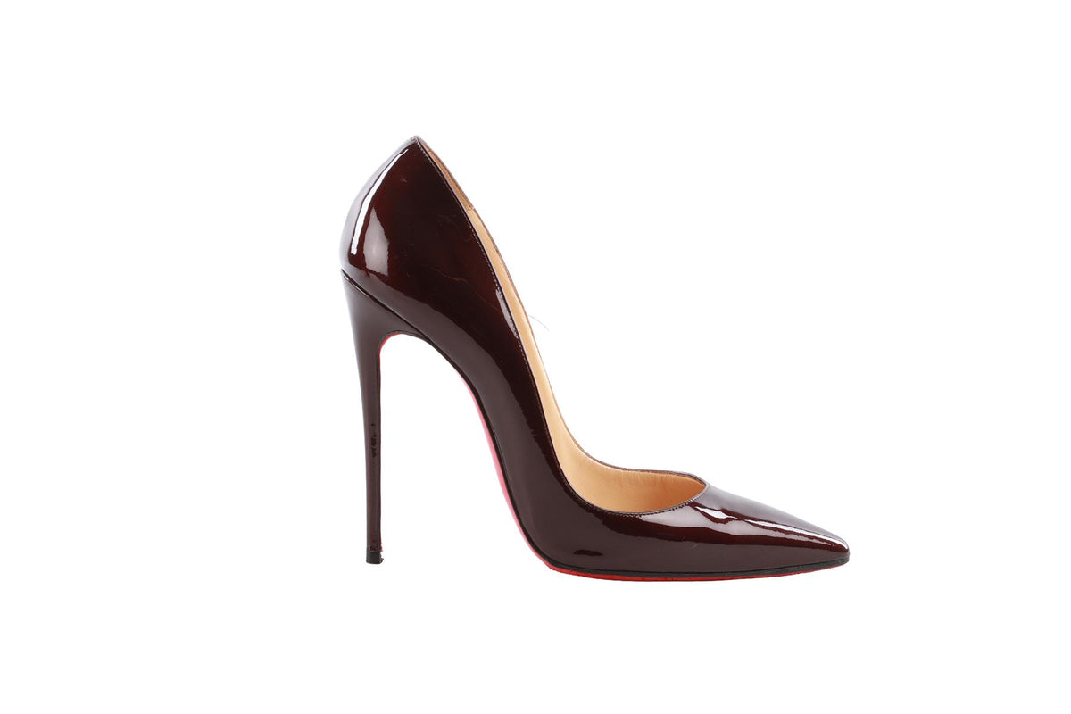 CHRISTIAN LOUBOUTIN BURGUNDY PATENT LEATHER PUMPS EU 38 UK 5 US 8