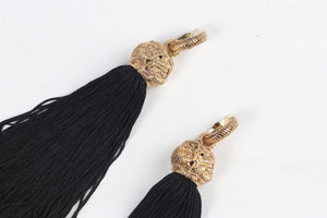 SAINT LAURENT BLACK LOULOU GOLD PLATED TASSEL EARRINGS