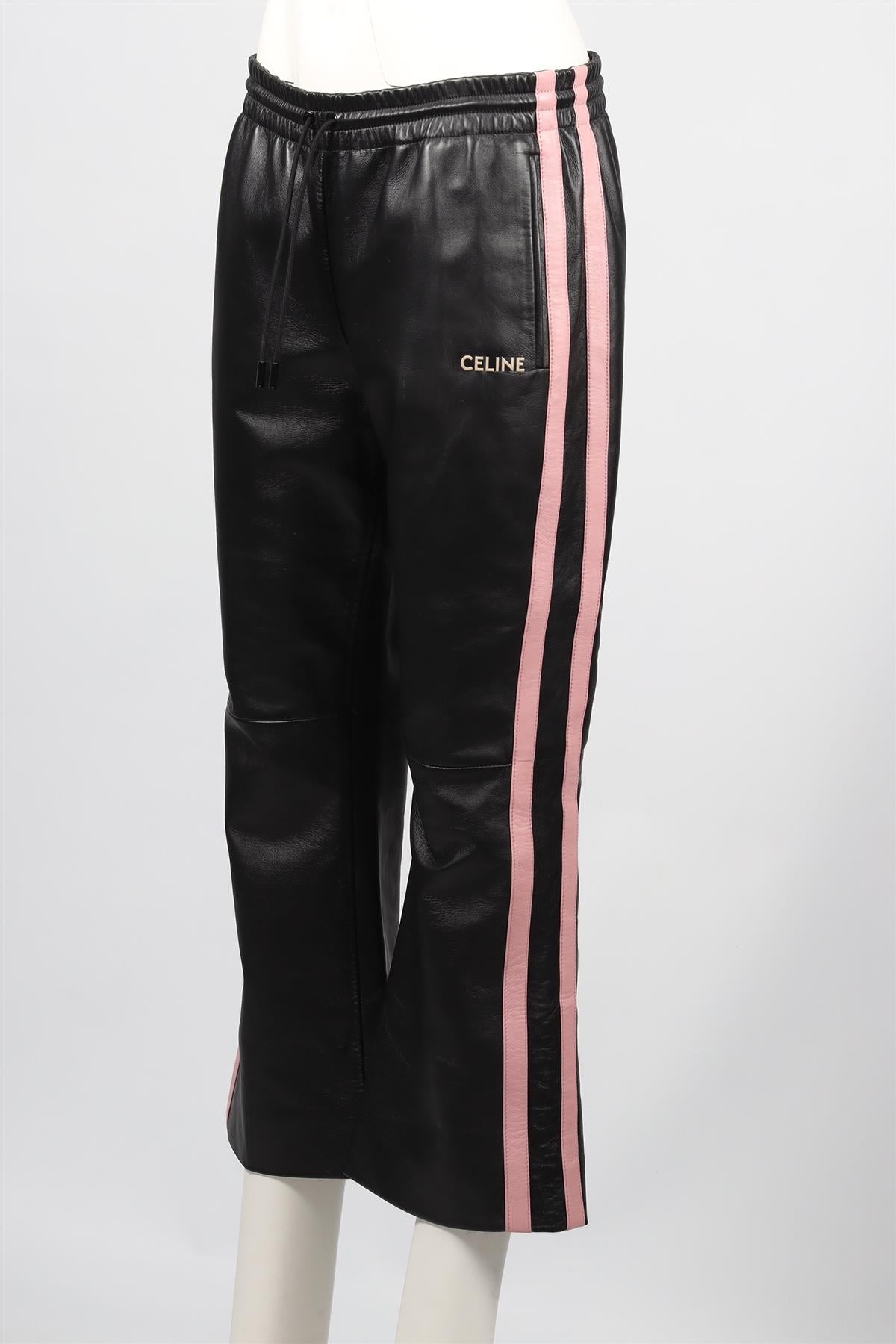 CELINE BLACK LEATHER STRAIGHT LEG PANTS FR 40 UK 12