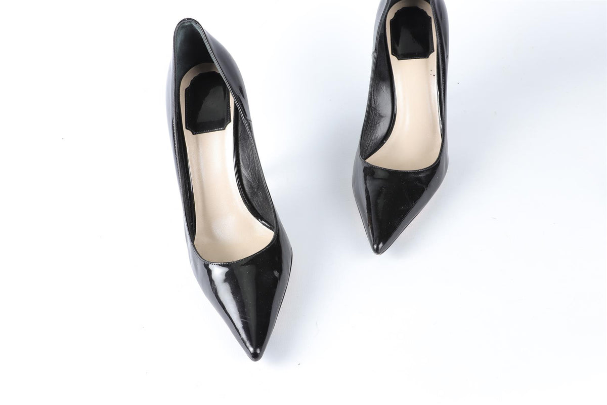CHRISTIAN DIOR BLACK PATENT LEATHER PUMPS EU 37.5 UK 4.5 US 7.5