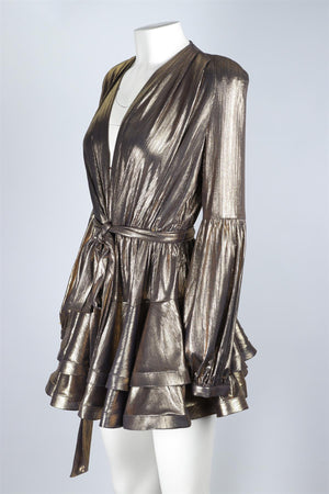 BRONX AND BANCO GOLD LAME MINI DRESS MEDIUM